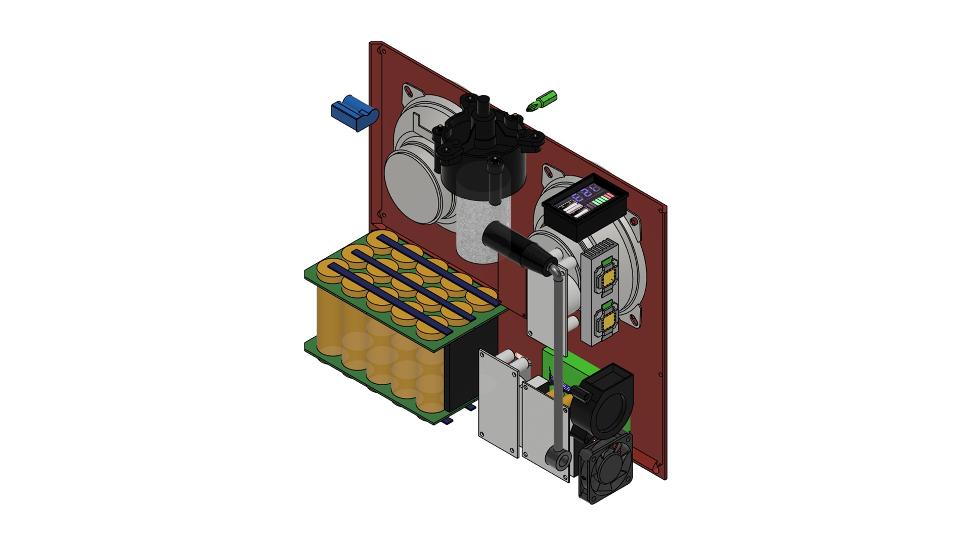 Ángulo opuesto del interior del casete con los módulos electrónicos y la ventilación lateral.