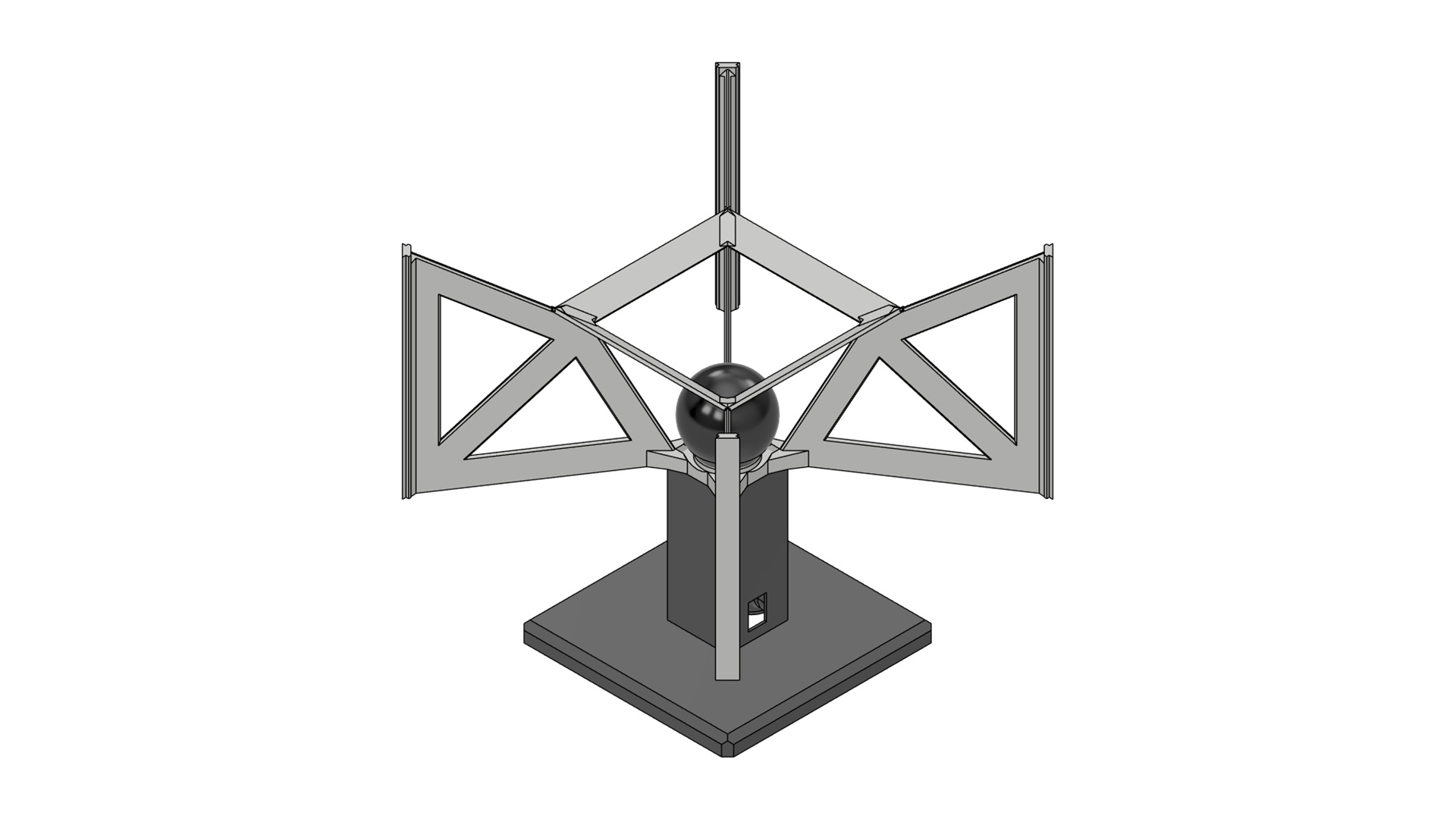 Estructura CAD de lámpara de litofanía con base cuadrada, soporte central y marcos triangulares.